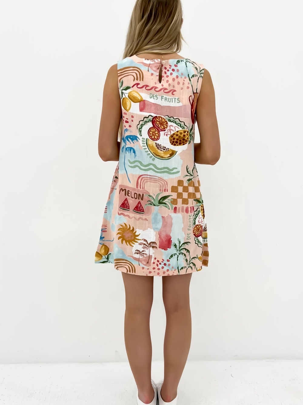 Sleeveless Peach Tropical Print Mini Dress - Picture 2 of 8